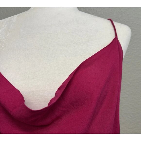 Indah Tahani Drape Neck Strappy Back Fuchsia Flowy Mini Dress Size Large - Picture 9 of 13